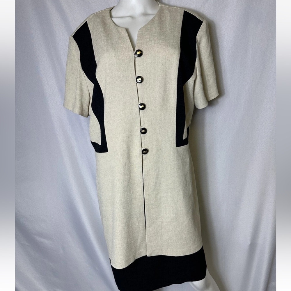 VINTAGE MISS SCARLETT BRAND SIZE 18 CREAM&BLACK DRESS